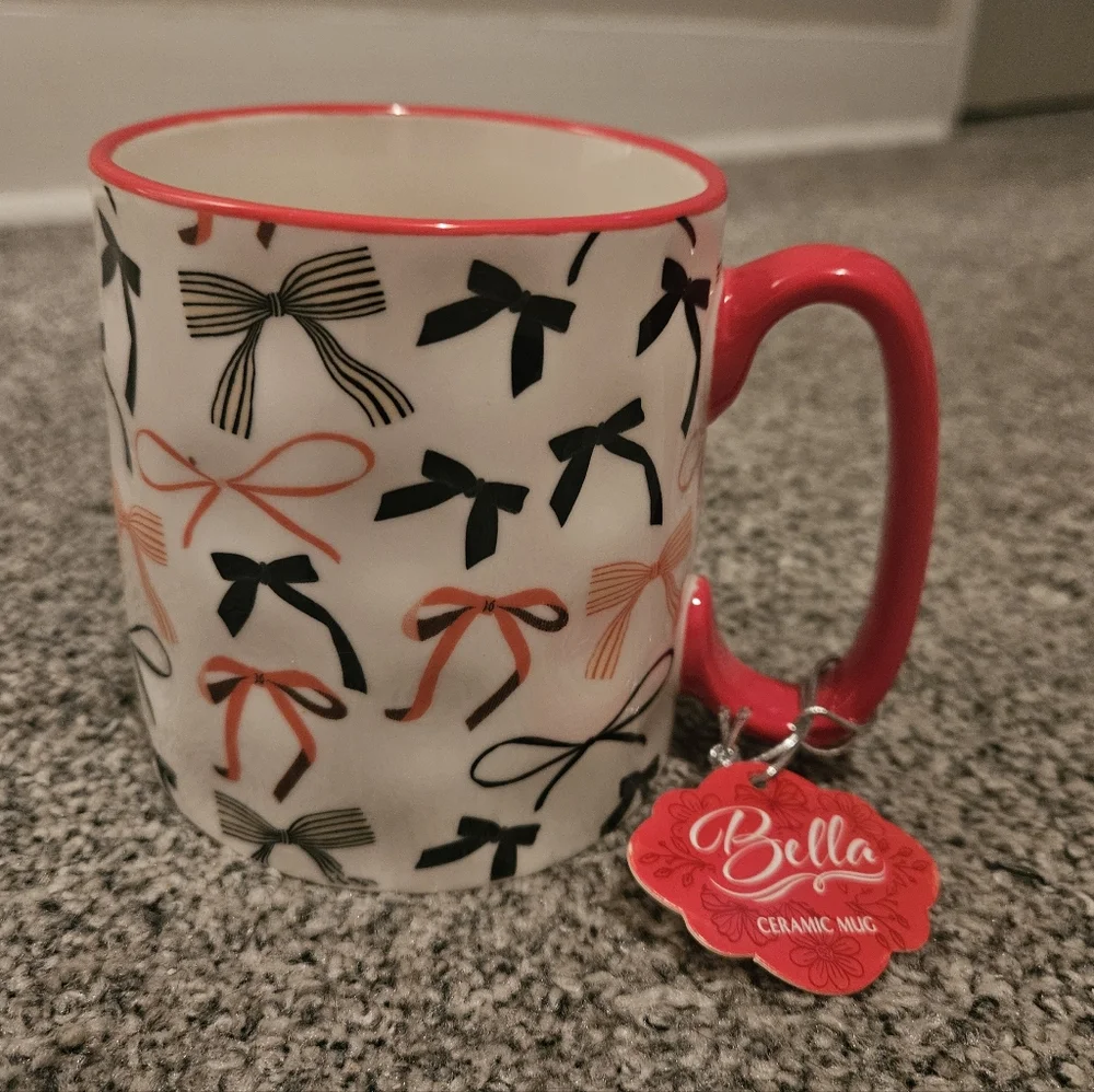 Black & Red Bows Ceramic Mug Valentines Cute Love - Picture 1 of 3